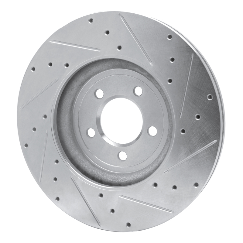 Jaguar XF Brake Rotor (1) - Front Left - R1 Concepts - Drilled & Slotted - Silver - `06-`10